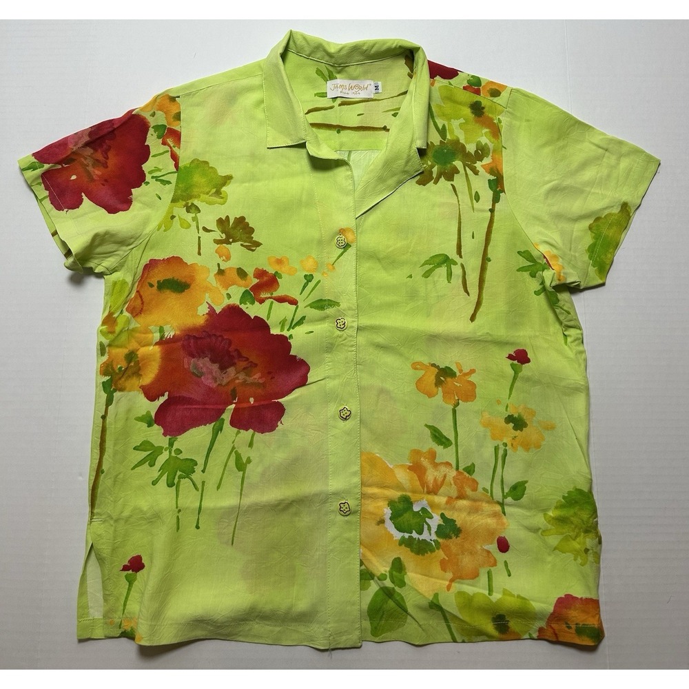 Vintage Jams World Floral Button Boxy Hawaiian Camp Shirt Aloha Women's Medium